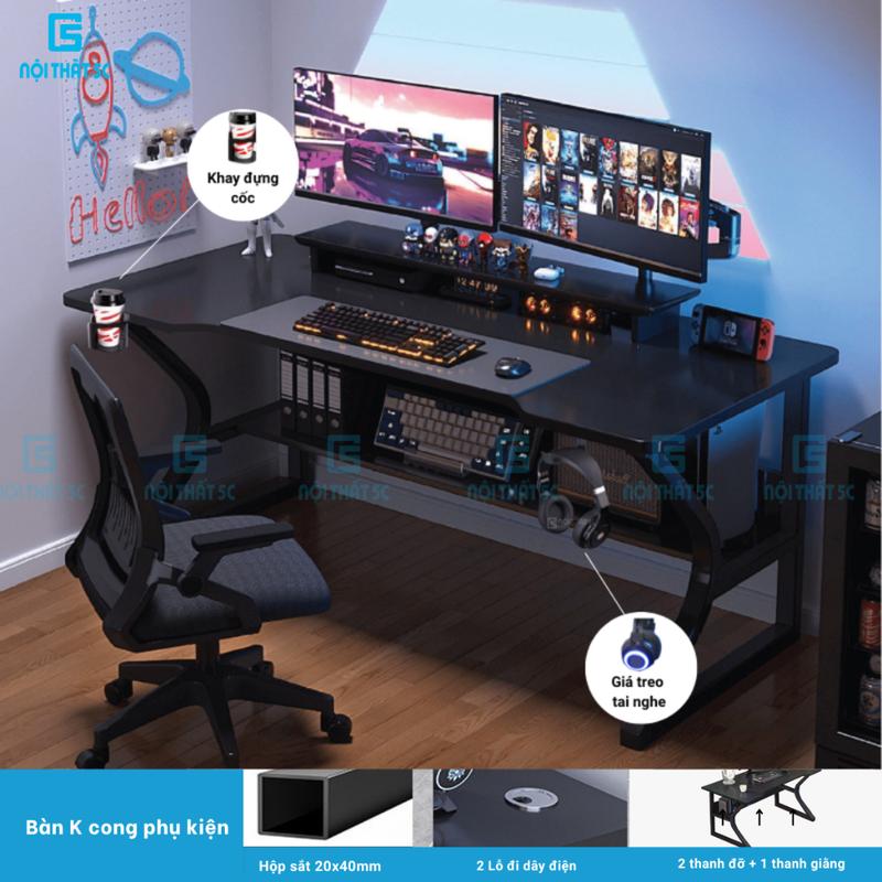 [Bàn K cong] Nội Thất 5C Bàn Gaming BH-081G Model 1 Magnus Chân K Cong Kèm Phụ Kiện Chân Sắt 20x40mm Có 2 Lỗ Đi Dây Điện Tiện Lợi Nội Thất 5C Full Chất Liệu Sắt Sơn Tĩnh Điện & Mặt Gỗ Công Nghiệp Melamine Dày 1.5cm Cắt CNC Uốn Cong Bo Góc Chống Gù