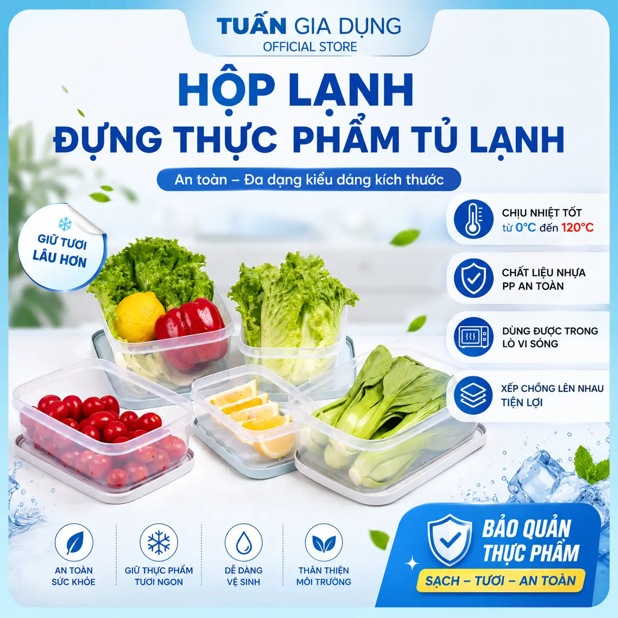 Bộ 6-9-12 hộp lạnh nhựa PP đựng thực phẩm trong tủ lạnh (700-1400-2300-2500ml), sử dụng được trong lò vi sóng, hộp lạnh đựng hoa quả, hộp cơm văn phòng Hokori (III)