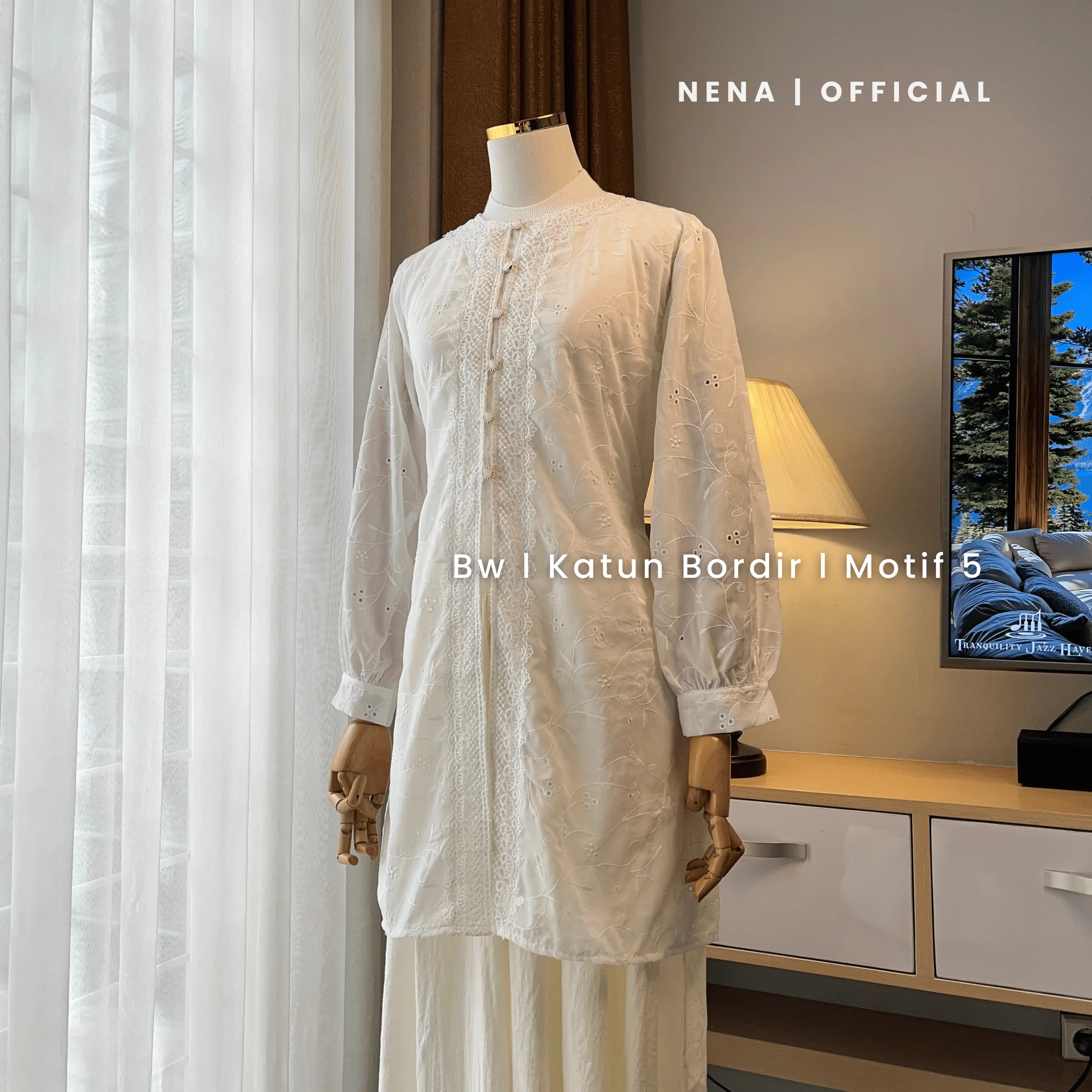 Broken White Cotton Hole Bordir Motif 5