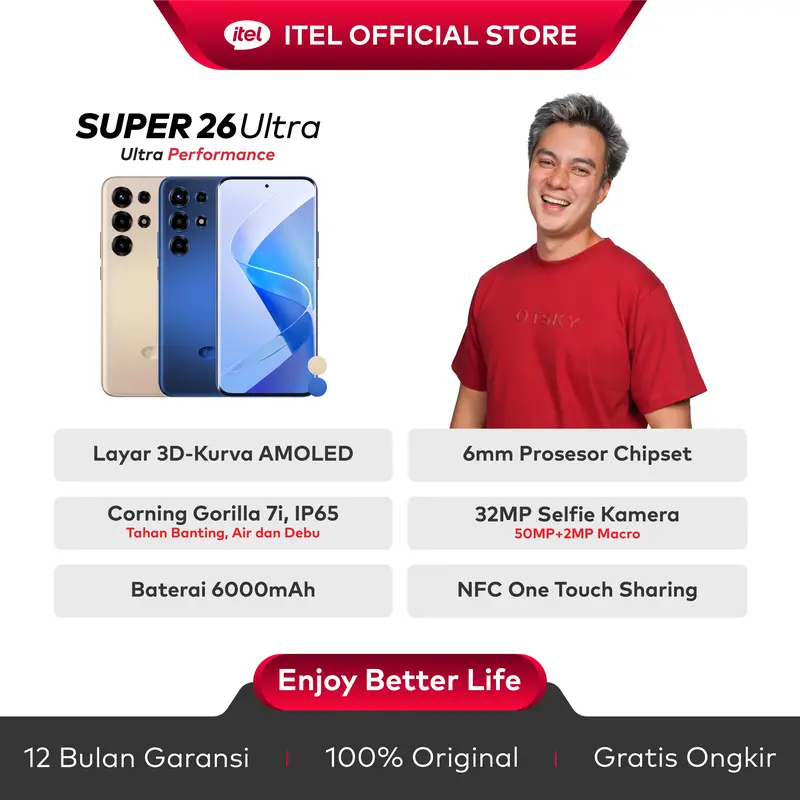 [Exclusive BaimWong] ITEL SUPER 26 ULTRA - 8+8/128GB - T7300 Ultra Gaming Processor - Corning Gorilla 7i - IP65 - 3D Curved Amoled Screen - 6000mAH