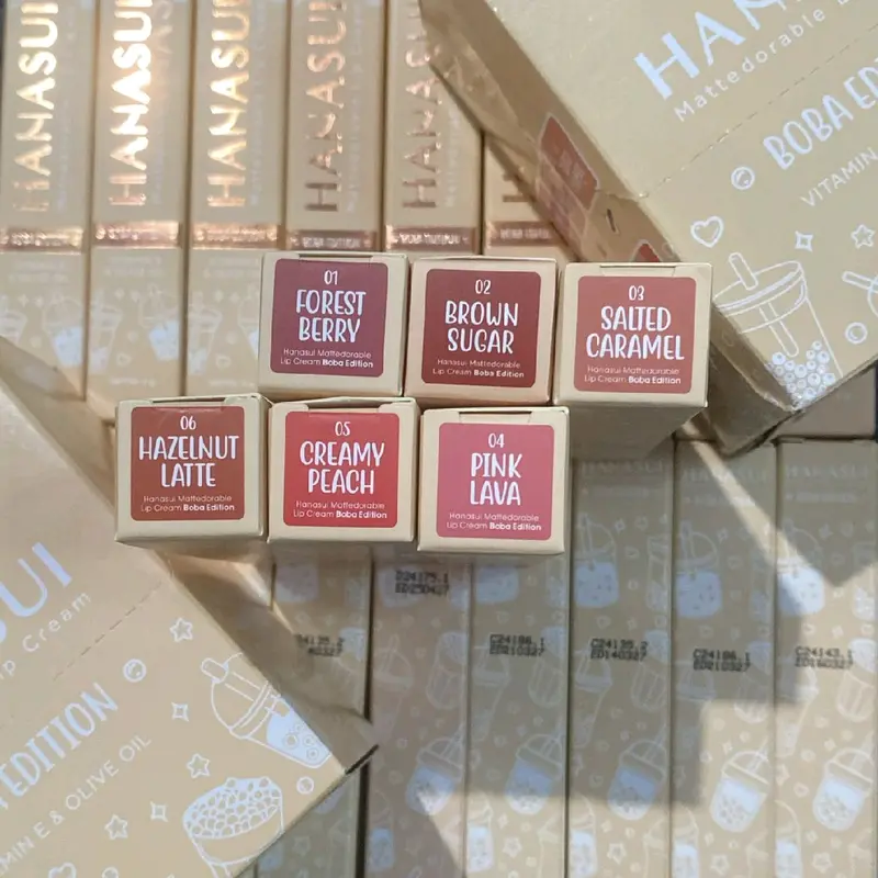 Paket Usaha 1 BOX (12 PCS) LIP CREAM HANASUI MATTEDORABLE LIP CREAM HANASUI BOBA EDITION Lipcream 1