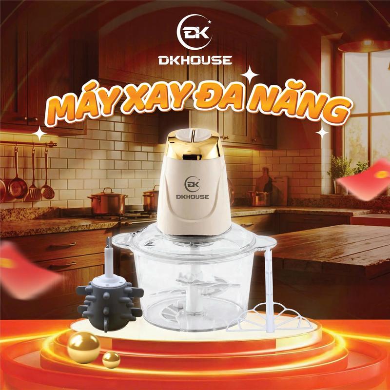 Máy Xay Thịt Thủy Tinh DKHOUSE Dung Tích To 3.5L, Tặng kèm 1 bộ dao thay thế + 1 cây đánh trứng + đánh ruốc, luoi dao 4 cánh sắc bén