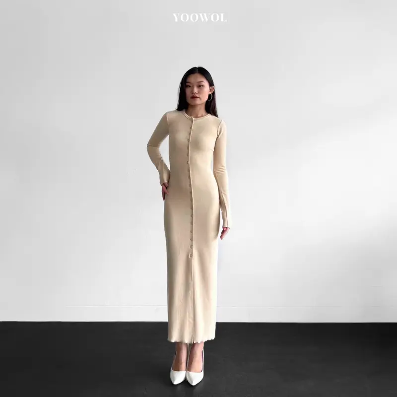 YOOWOL Seoul Dress / Basic Woman Longsleeve Knit Dres Casual Panjang Maxi Midi
