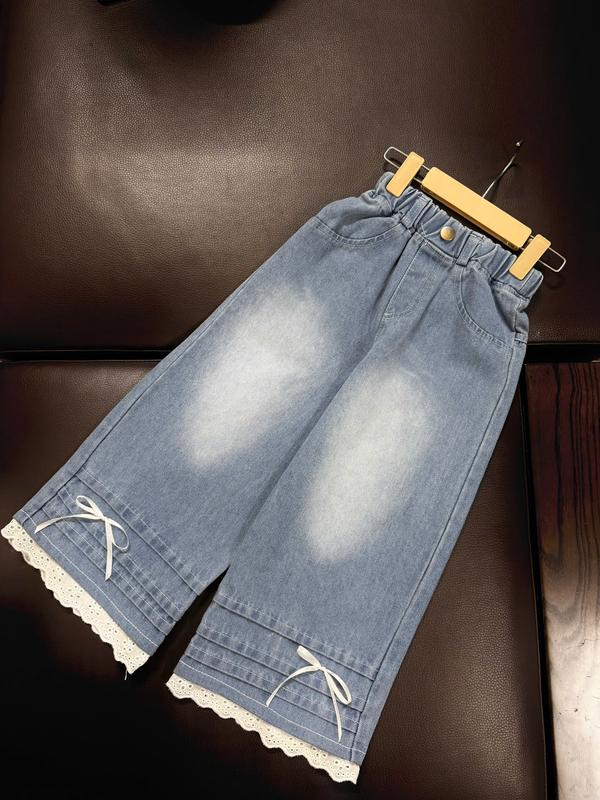 [Nini Kids]-Quần Jean mềm cho bé Gái dáng ông xuông phối ren mềm  chất Jean  mềm đủ size 8-35kg  ( LẺ QUẦN JEAN H8)