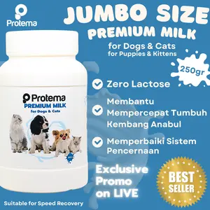 [JUMBO] PREMIUM MILK FOR CATS & DOGS | PROTEMA | 250 GR | Susu Natural Kucing & Anjing, Kitten & Puppy | Multivitamin Lengkap Nutrisi Seimbang | Zero Lactose