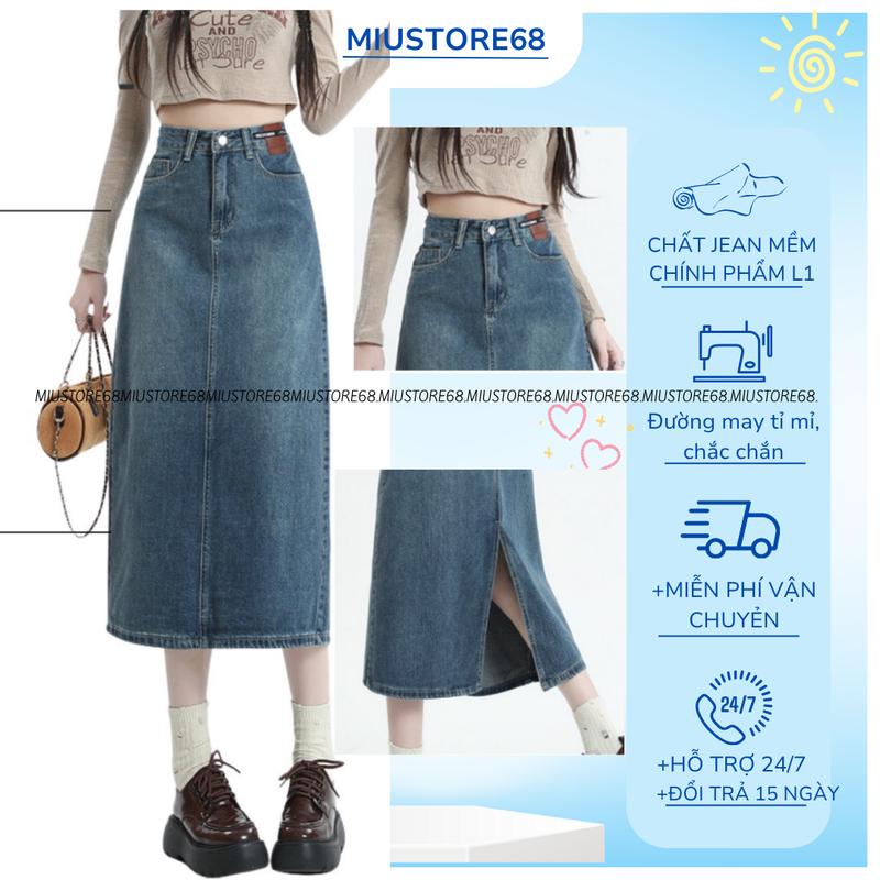 Chân Váy Chữ A Xẻ Sau Cạp Cao Chân Váy Jean Lưng Cao Vải Chính Phẩm Cao Cấp M007 Women Voan Voi
