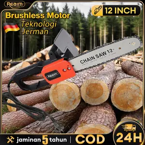 Gergaji rantai listrik portabel 12 inci tanpa kabel, mesin pemotong kayu portabel, gergaji rantai