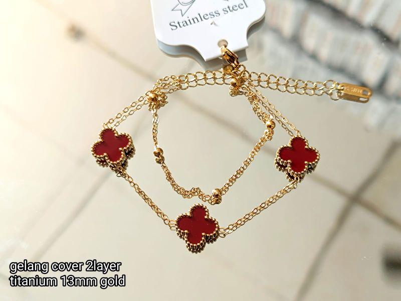 Product Introduction of Gelang Tangan Rantai Gold Bunga Boba Titanium 2 Layer Anti Karat Wanita - Bracelets 9