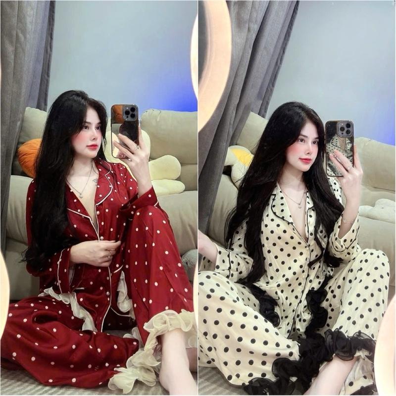 Voi Top Sét Bộ Ngủ Pijama Thiết Kế Siêu Sang Xịn Lụa Latin Mềm Mịn Freesize 40-60kg Áo Thun Cotton Hai Dây Có Mút Choàng Lụa Latin Kèm Quần Sang Trọng & Thoải Mái