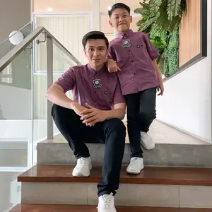BOY MOM Dusty Ungu Pendek Cigaret Kemeja Polos Couple Ayah Dan Anak Lengan Pendek Bahan Katun Cigaret