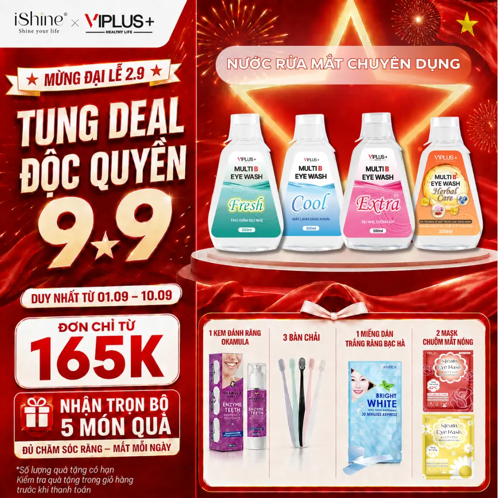 [DEAL ĐỘC QUYỀN 9.9] VIPLUS+ Nước Rửa Mắt Multi B Eye Wash 300ml - Bổ Sung Độ Ẩm & Vitamin Cho Mắt - Hỗ Trợ Làm Sạch Dưỡng Ẩm Lens - Chăm Sóc Mắt Hiệu Quả