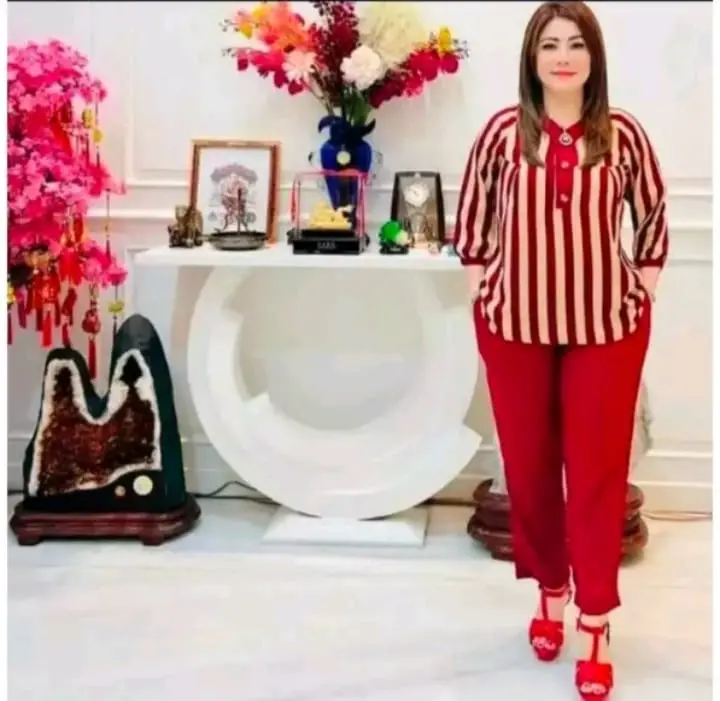 Setelan Salur Wanita Kekinian Baju Kancing Celana Panjang