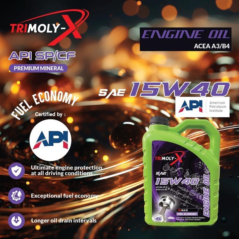 Trimoly TRIMOLY-X TRIMOLYX 15W40 MINERAL ENGINE OIL SP/CF 4L Minyak Hitam ...
