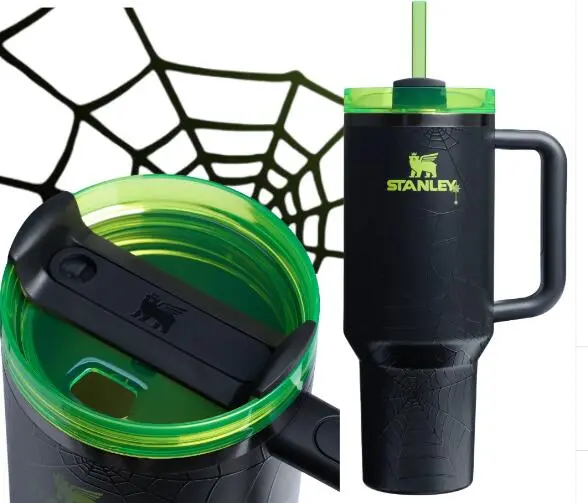 Stanley Spider Net Noctilucent 40oz/1.1L Quencher H2.0 Tumbler With Handle Straw Lids Stainless Steel Coffee Termos Cup Car Mugs Cover Flasks Reusable Bottles Water Bottles Portable Bottled
