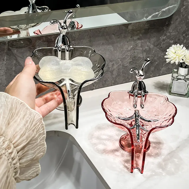 Cute clear soap box Household Toilet Bathroom drain soap dish tray Creative Dormitory soap box shelf