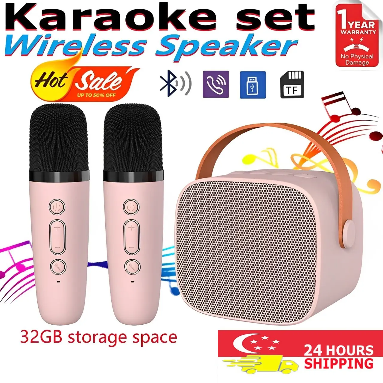 【SG】karaoke set speaker with mic bluetooth Portable Bluetooth Speaker microphone wireless 3D Stereo Audio Smartphone Cable