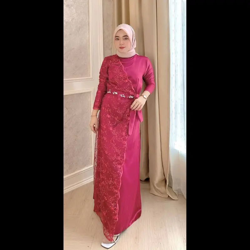 Kinan Gaun Lebaran 2025 Gamis Brukat Dress Pesta Wanita Kondangan Muslim Remaja Bridesmaid Gaun Seragaman Dewasa Mewah Muslimah Simple Midi 2