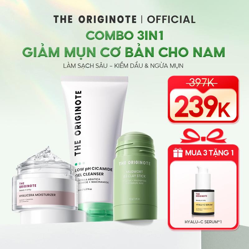  【3 IN 1  giảm mụn cơ bản cho nam Thanh lăn mặt nạ đất sét+ Hyalucera Moisturizer+Sữa Rửa Mặt rửa mặt  Làm sạch sâu và giữ ẩm 