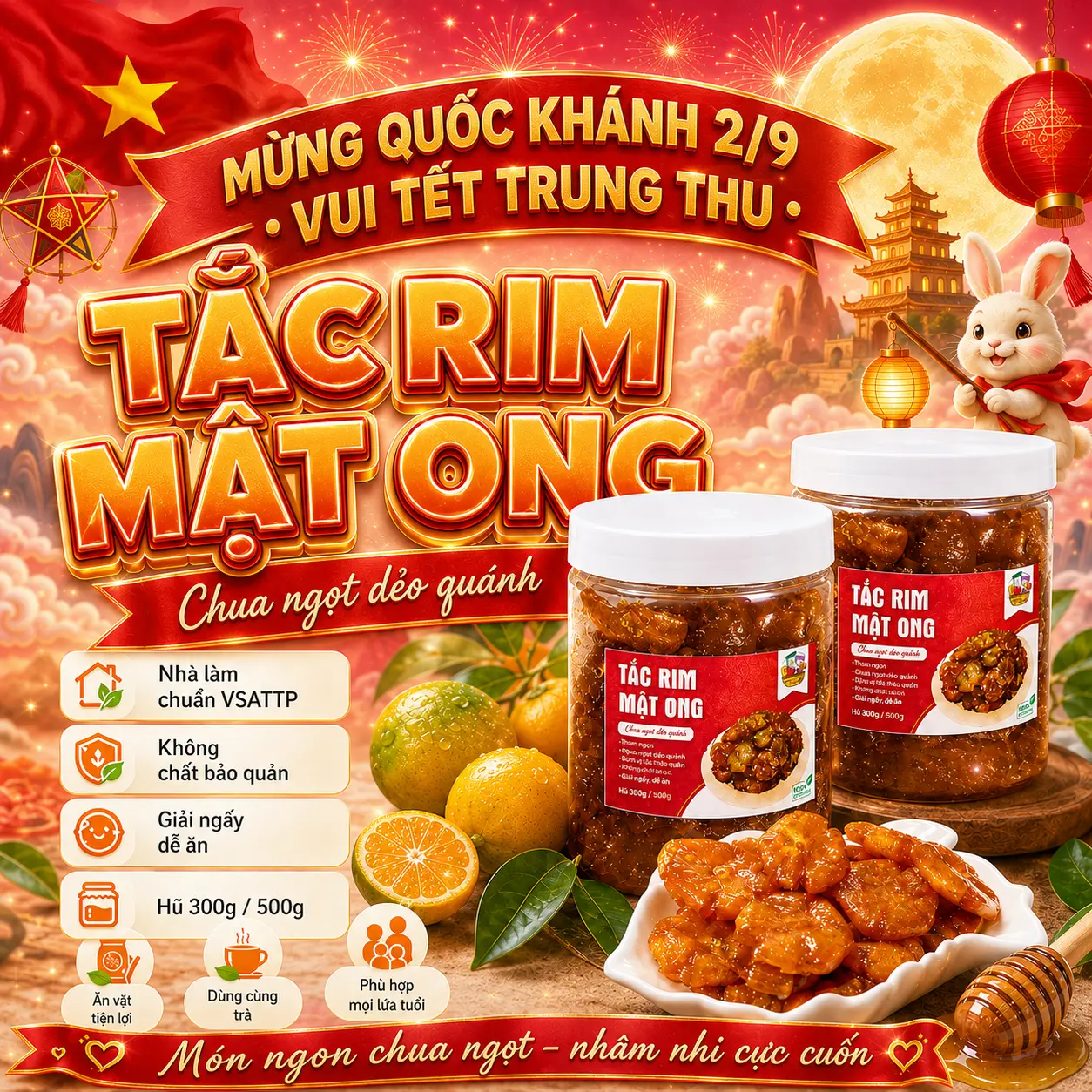 500G Ô Mai Tắc Rim Mật Ong (Chua Ngọt) - Tắc Sấy Dẻo - Không Chất Bảo Quản - Đồ Ăn Vặt Healthy - Vị Tắc Chua Ngọt - Món Ngon Giới Trẻ - Ăn Vặt Lành Mạnh - Tắc Mật Ong Ngon - Ô Mai Nhật Anh