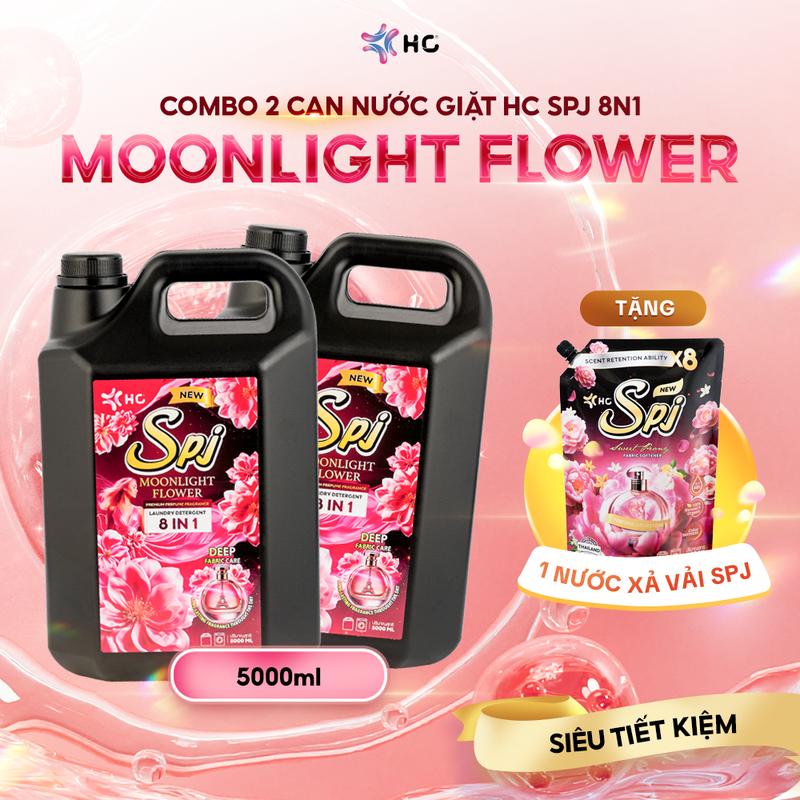 MUA 2 TẶNG 1 Can 5L Combo 2 Can Nước Giặt Xả 5L HC SPJ Đen 8 Trong 1 - Bản Mới MOONLIGHT FLOWER Hương Thơm Bí Ẩn - Tặng 1 Nước Xả Vải HC SPJ