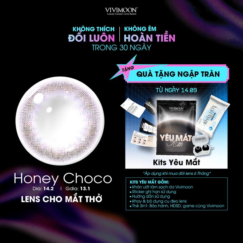 [Tặng khay đựng] Kính áp tròng Lens cận VIVIMOON Honey Choco cho mắt thở màu nâu tự nhiên, chất liệu Silicone Hydrogel đeo êm 12h HSD 6 tháng (Giá 01 đôi)