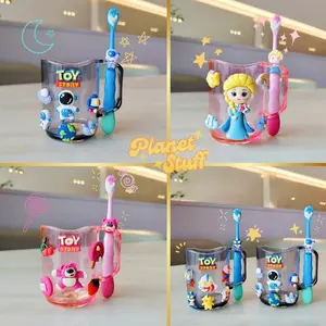 Planet Stuff - 1 Set Gelas Kumur dan Sikat Gigi Anak Bulu Lembut Karakter Kartun Kuromi Lotso 3D