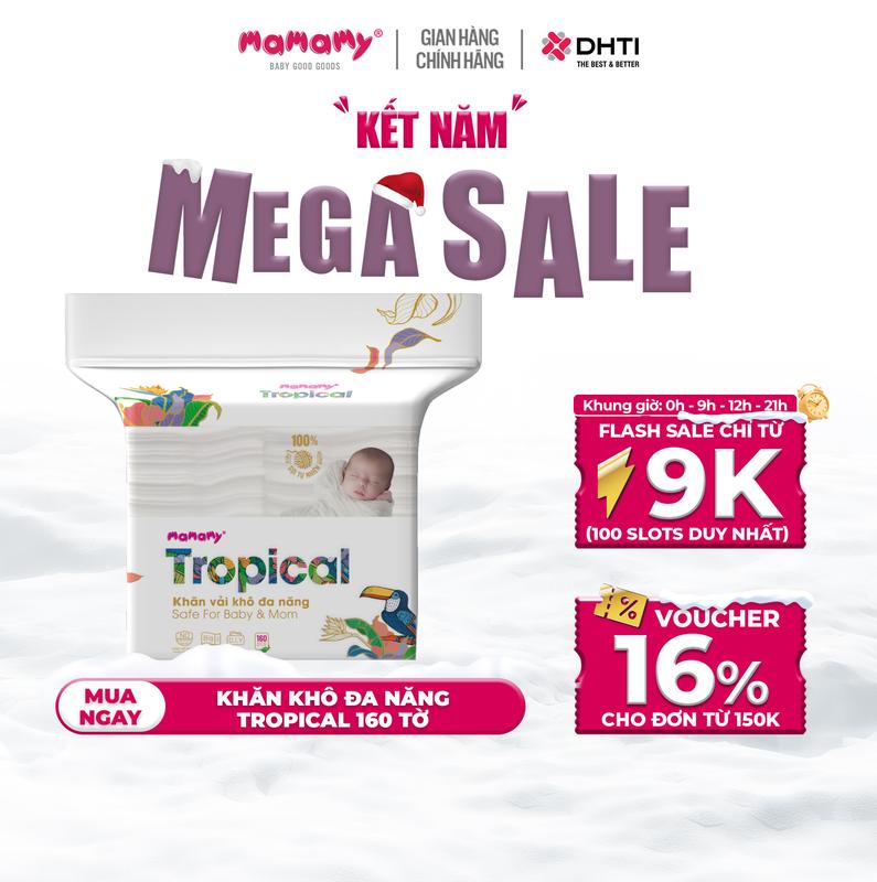  Khăn khô đa năng Mamamy Tropical 160 tờ túi dành cho mẹ và bé cao cấp chính hãng sợi vải thuần tự nhiên và rayon 