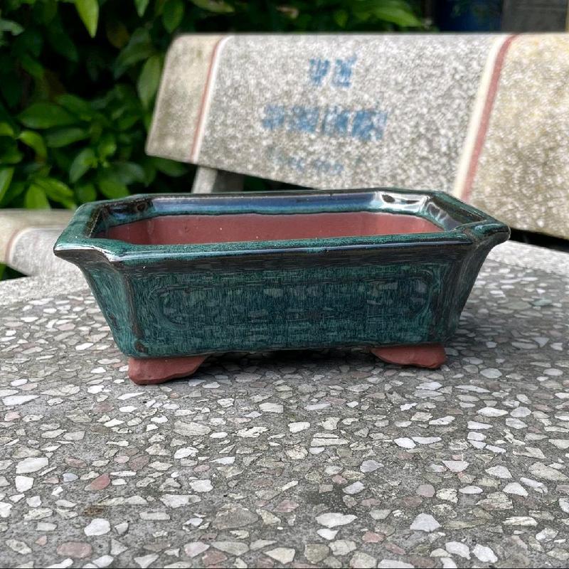 Chậu chữ nhật khuyết góc dày dặn 2 màu men xanh Đất Nung gốm Bát Tràng kích thước 19x14x6cm