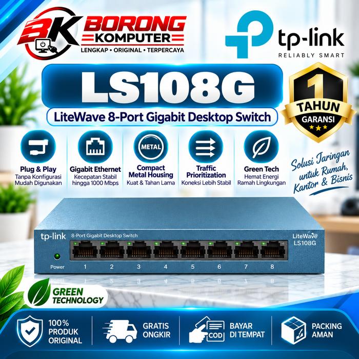 Gambar TP-Link LS108G 8-Port 101001000Mbps Desktop Switch dari BORONG KOMPUTER Kota Administrasi Jakarta Barat Tokopedia