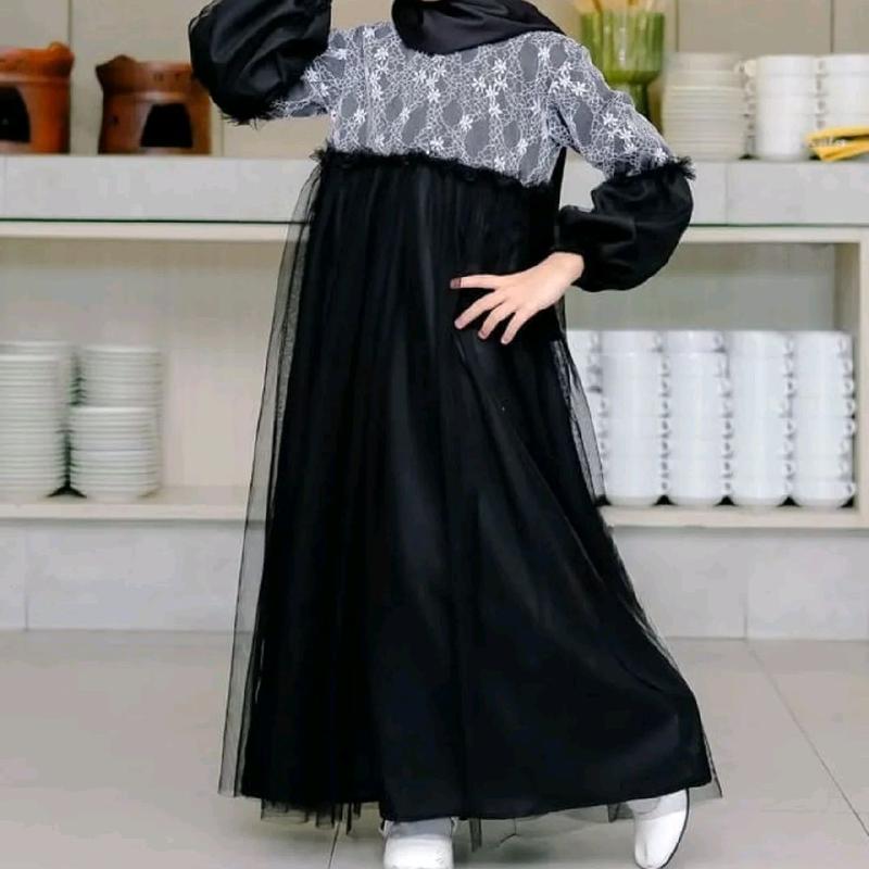 Mafaza Dress Kids Pesta Brukat Mewah Simple Elegant Gamis Anak Perempuan Muslimah Umur 3 4 5 6 Tahun Bahan Velvet Mix Tile Gaun Lebaran Baju Anak Cewek Perempuan Kondangan 3