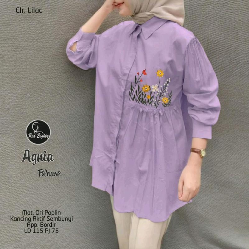 AGNIA LILAC Kemeja Bordir Asli OVERSIZE LD 115 fit XXXL Blouse katun poplin by Riaeighty 0