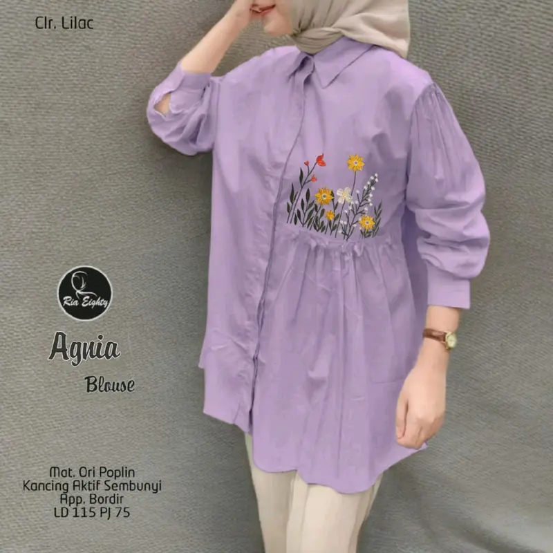 AGNIA LILAC Kemeja Bordir Asli OVERSIZE LD 115 fit XXXL Blouse katun poplin by Riaeighty 0