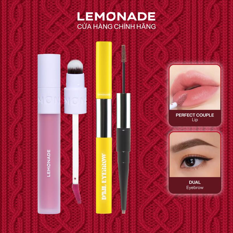 Combo 01 Chì kẻ mày 2 đầu bền màu Lemonade Dual Eyebrow 2.75g và 01 Son kem mịn lì thuần chay Lemonade Perfect Couple 3.5g