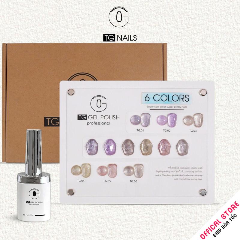 Sơn gel 6 màu mắt mèo nàng tiên cá hãng TG – Long lanh hiệu ứng đa sắc