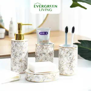 [COD] EVERGREEN Tempat Sabun Mandi Tempat Bathroom Set 4 Pcs Hampers Marble Sky Star Bahan Keramik Estetik / Alat Peralatan Kamar Mandi Sikat Gigi Sabun Aesthetic