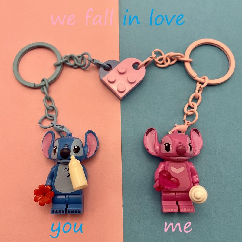 Lovely keychain Stitch and Angel couple backpack pendant compatible with keychain couple small gifts 0