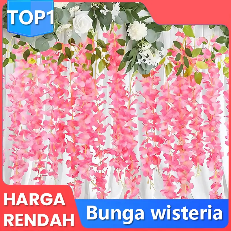 [12PCS] WISTERIA GANTUNG JUMBO / Bunga Wisteria Besar Warna Putih Merah Plastik 0