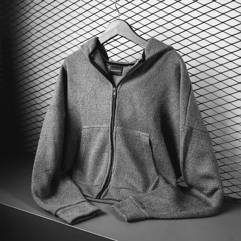 Hoodie Zipper Knit Cotton Acrylic Boxy Unisex 5