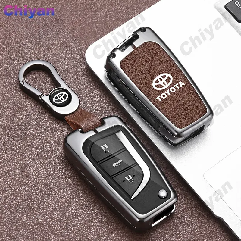 Bao da hợp kim kẽm chính hãng cho chìa khóa ô tô, vỏ Filp từ xa, vỏ Fob, bảo vệ TPU, móc chìa khóa cho Toyota Hi, Revo, Corolla, Altis, Cross, CHR, Fortuner, Innova, Yaris, Camry, RAV4 3