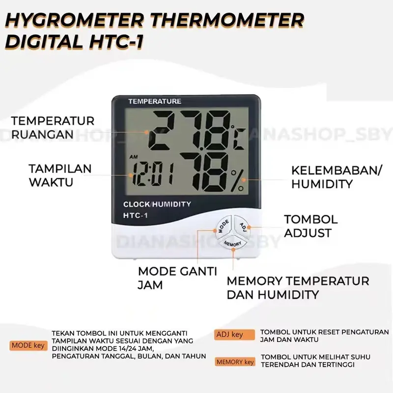 cod&ready HTC-1 Hygrometer Termometer Ruangan Digital Jam Thermometer Indoor HTC1 GLOBAL SHOP2008 1