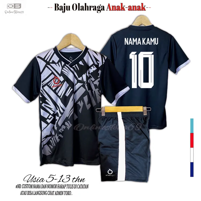 COD Custom nama baju futsal anak unisex/ jersey bola anak usia 5-13 thn Sport Outdoor 0