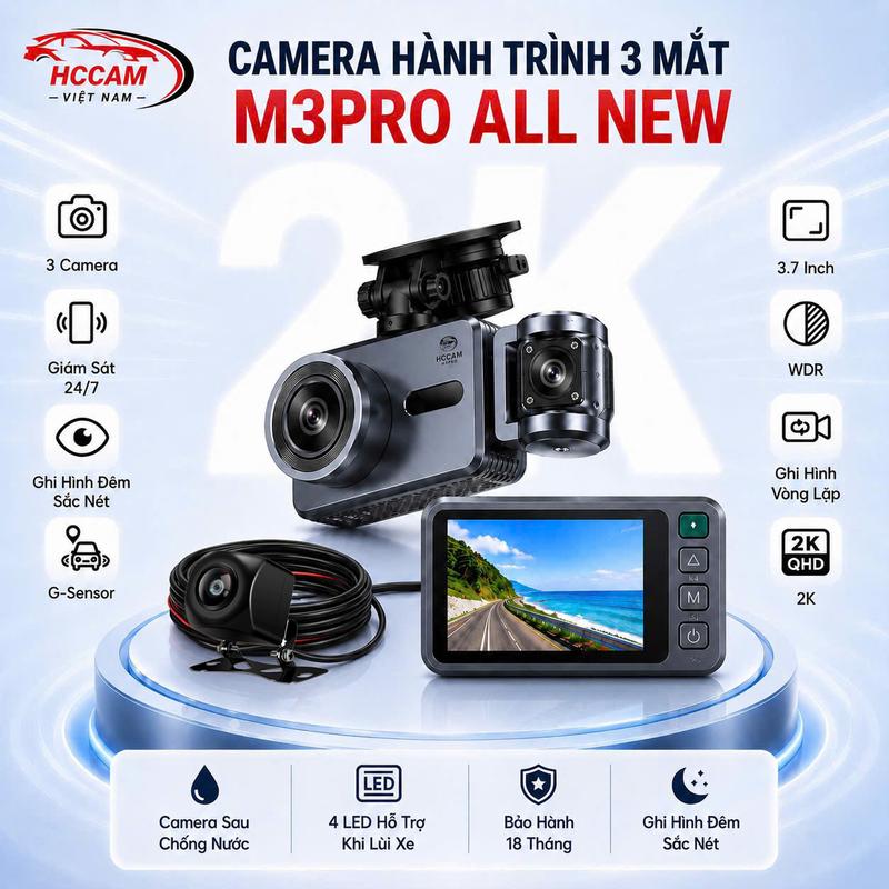 Camera Hành Trình Ô Tô 3 Mắt M3 Pro Chính Hãng HCCAM - Quay 2K Ultra hd – quay…
