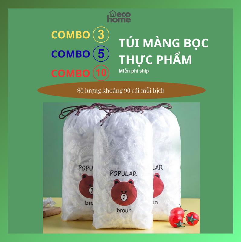 Ecohome Túi Màng Bọc Thực Phẩm Co Giãn Siêu Dai Có Chun Kèm Túi Gấu Chất Liệu…