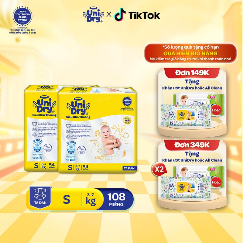 Combo 2 Tã dán UniDry Siêu khô thoáng gói Jumbo mới size S54 Cho Bé