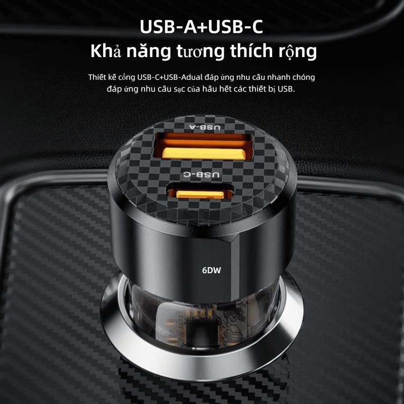 Bộ sạc ô tô, Toocki, Sạc nhanh 3.0 PD, Sạc nhanh, Type C, 60W / 50W, Thích hợp cho iPhone 15, 14, 13, 12 và Samsung S22, S23 Ultra, Bộ sạc điện thoại trên ô tô 3