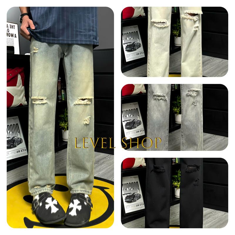    BẢN NÂNG CẤP  Quần Jean Nam Ống Suông  Quần Jean Rách Thời Trang . Cotton Menswear quần  jeans 