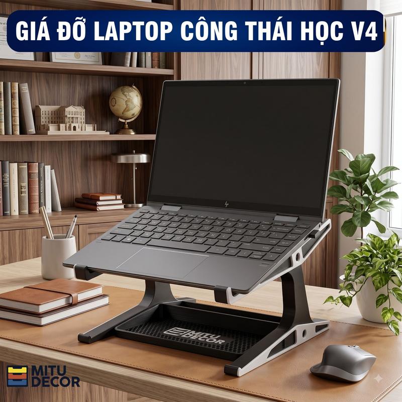 Giá Đỡ Laptop Công Thái Học V4 – Kệ Đỡ Laptop Điều Chỉnh Độ Cao, Gấp Gọn, Chống Trượt, Tản Nhiệt, Bảo Vệ Tư Thế Ngồi