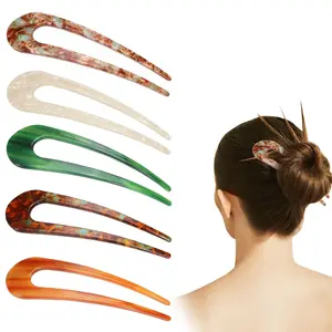 U-shaped Female Hairpin Fashionable Mineral Patterned Meatballs Hairpin Elegant Vintage Chinese Style Women's Hair Accessories - G1