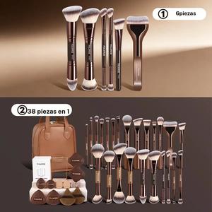 Set de brochas de maquillaje Maange con 12 esponjas para polvo, cilindro de almacenamiento, bolsa de mano, marco metálico, 6/24 piezas, herramientas cosméticas