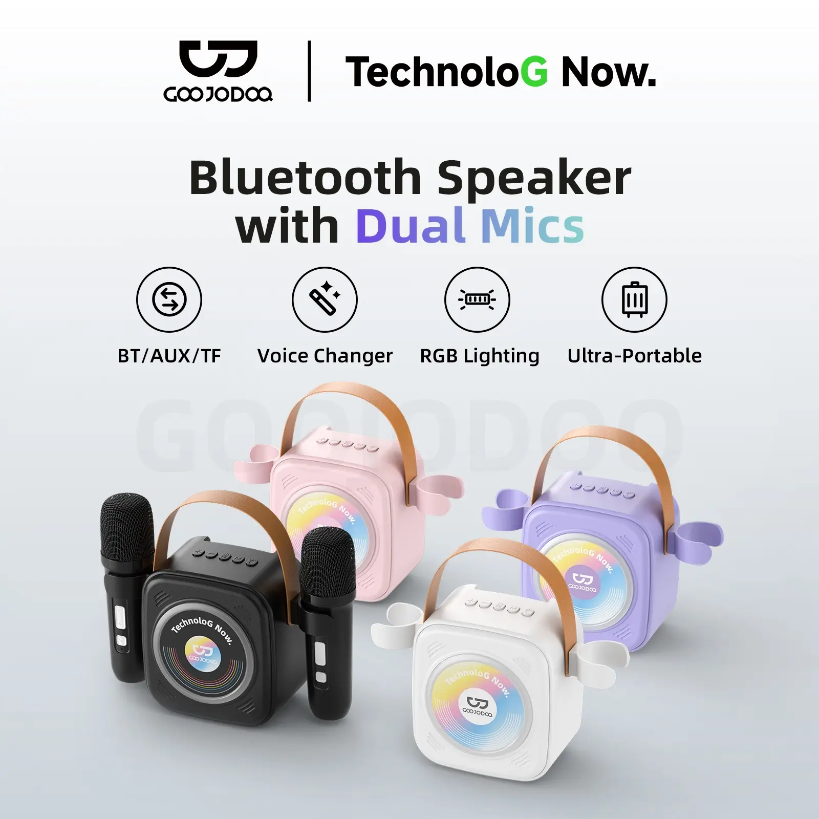 GOOJODOQ AB4103 GOOJODOQ Speaker Bluetooth Karaoke Portable Dual Mic Wireless Voice Changer RGB Lighting BT/AUX/TF Card